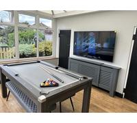 6ft Pool Table With Dining Table Top & Table Tennis Table In Refined Driftwood With Grey Cloth and Chrome Edge Caps Leisure Snooker Billiards Games Table With All Accessories, Great for Families