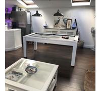 6ft Pool Table With Dining Table Top & Table Tennis Table In White With Grey Cloth and Chrome Edge Caps Family Leisure Snooker Billiards Games Table With All Accessories, Great for Kids and Adults