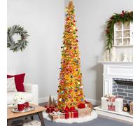 6FT Pop Up Christmas Tree, Collapsible Christmas Tree, Gold | Slim Artificial Pencil Xmas Tree with Stand, Sequin Skinny Xmas Tree, for Party Home Office Corner Decor
