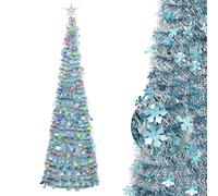 6FT Pop-up Christmas Tree-Collapsible Prelit Christmas Artifitial Snowflake Pencil Tree with 3D Star for Xmas Decor Holiday Party Decorations