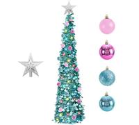 6FT Pop-Up Christmas Trees with Lights: Christmas Trees with 100 LED Lights - Collapsible Christmas Tinsel Trees Christmas Decorate for Home Apartment Room Holiday Party Inside Outside (Ice Blue)