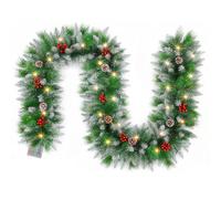 6FT Pre-Lit Artificial Christmas Garland,1.8M Christmas Garland Decoration with 30 LED Light and Pine Cone Baubles for Xmas Tree Fireplaces Stairs Doors Xmas Tree Garden Yard Decor