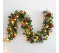 6FT Pre-Lit Artificial Christmas Garland,1.8M Christmas Garland Decoration with 50 LED Light and Pine Cone Baubles for Xmas Tree Fireplaces Stairs Doors Xmas Tree Garden Yard Decor