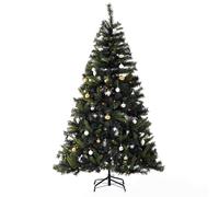 6FT Pre-Lit Artificial Christmas Tree 200 LED Xmas Tree Holiday Décor with Decorative Balls Ornament Metal Stand Green