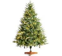 6ft Pre-Lit Artificial Green Christmas Tree with 280 LED Lights and 866 PE PVC Mixed Tips Hinged Branches Bushy Realistic Easy to Assemble Xmas Home Decorations Trees with Foldable Wooden Stand