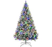 6FT Pre Lit Christmas Tree Artificial Snow Tipped Christmas Tree with 100 Colorful Lights Battery Operated Hinged Xmas Pine Tree with 920 Branch Tips and 52 Pine Cones for Holiday Party Office Home