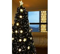 6ft Pre-lit Fiber Optic Artificial Christmas Tree, 250 Green PVC Dots with Gold Stars, 8-Mode Warm White LED Lights, Gold Star Topper, Holiday Decoration (6ft/180cm)