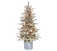 6ft Pre-Lit Potted Flocked Arctic Fir Pencil Christmas Tree with 120 Warm White Lights, 1325 Realistic Dense Snow Flocked Branch Tips (4.5' Flocked Arctic Fir with 70 Clear Lights,as photo)