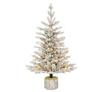 6ft Pre-Lit Potted Flocked Arctic Fir Pencil Christmas Tree with 120 Warm White Lights, 1325 Realistic Dense Snow Flocked Branch Tips (3' Flocked Arctic Fir with 40 White Lights,as photo)