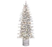 6ft Pre-Lit Potted Flocked Arctic Fir Pencil Christmas Tree with 120 Warm White Lights, 1325 Realistic Dense Snow Flocked Branch Tips (6' Flocked Arctic Fir 120 Clear Lights,as photo)