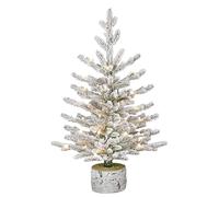 6ft Pre-Lit Potted Flocked Arctic Fir Pencil Christmas Tree with 120 Warm White Lights, 1325 Realistic Dense Snow Flocked Branch Tips (2' Flocked Arctic Fir 30 Clear Lights,as photo)