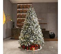 6ft Pre-Lit Snow Flocked Christmas Tree, Premium Artificial Spruce Hinged Xmas Tree with 350 LED Lights White Heavy Snow Flocking Lightweight, Easy to Assemble with Metal Stand