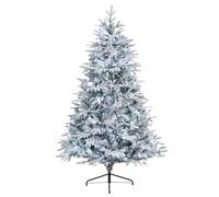 6ft Pre-Lit Snow Flocked Christmas Tree with LED Lights 866 Branch PE+PVC Mixed Tips Xmas Trees Bushy Artificial Lapland Fir Christmas Tree Fake Pine Tree with Metal Stand Easy to Assemble 180cm