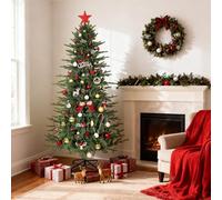 6FT PreLi Christmas Tree, Artificial Xmas Tree with 712 Branch Tips & Foldable Metal Stand, Traditional Holiday Xmas Tree for Home Shop Holiday Decoration