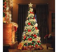 6Ft Prelit Pop Up Christmas Tree Decoration, Collapsible Artificial Xmas Tree with Ornaments, Pre Decorated with 150 Warm Lights, Gold Ribbons & Bows, Indoor/Outdoor Holiday Decor with Storage Bag