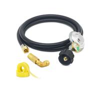 6FT Propane Regulator Hose with Gauge, QCC1 Universal Grill Regulator Replacement Parts with 90 Degree Elbow Adapter