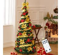 6ft Pull Up Christmas Tree, Fully Pre-Decorated Collapsible Artificial Pencil Tree