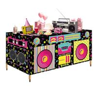 6FT Rectangle 80s 90s Boom Box Tablecloth, Retro Radio Stereo Speaker Print Washable Fabric Table Cover for Hip Hop Birthday, Rap Music Party, DJ Dance, Back to 1980s 1990s Throwback Decorations