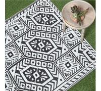6Ft Reversible Outdoor Rug - Grey Diamond