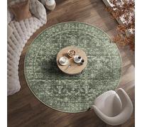 6ft Round Washable Area Rugs for Living Room, Vintage Boho Large Rug for Bedroom Dining Room Office, Distressed Floral Print Carpet for Under Table, Soft Non Slip Low Pile Throw Indoor Mat, Green