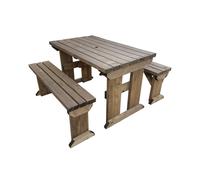(6ft, Rustic Brown) Picnic Table and Bench Rounded Set Wooden Outdoor Garden Furniture, Aspen Heavy Duty