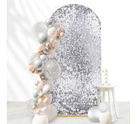 6FT Sequin Arch Backdrop Cover: Silver Big Payette Arch Covers Shimmer Fabirc Backdrop Covers for Party Christmas Deocr