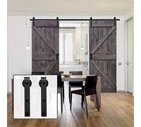 6FT Sliding Barn Door Hardware Kit - Heavy Duty 183cm Track System for Double Doors Smooth Glide Easy Installation Modern Rustic Home Décor Space-Saving Solution