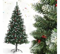 6ft Snow-Dusted Artificial Christmas Tree Red Berry Details UK Shipped