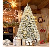 6ft Snow Flocked Pre-Lit Christmas Tree - 250 Lights, 800 Tips, 8 Light Modes, Foldable Base