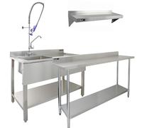 6ft Stainless Steel Catering Bench & 2 Wall Mounted Shelves