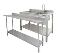 6ft Stainless Steel Catering Bench & 2 Wall Mounted Shelves Commercial Kitchen Work Prep Table Worktop Backsplash 2 Tier Adjustable Heavy Duty Corrosion Resistant FREE Microfibre Cloths & Fixing Kit S