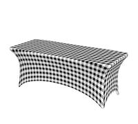 6FT Stretch Spandex Table Cover, White Black Buffalo Check Plaid Stretch Spandex Table Covers Rectangular Table Cloth Stretch Table Cloth Patio Table Cover for Wedding, Trade Show, Vendor Stand