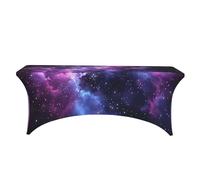 6FT Stretch Tablecloth Nebula Star Fitted Rectangular Table Cloth Space Washable Wrinkle Resistant Folding Table Cover for Patio Wedding Banquet Parties Event