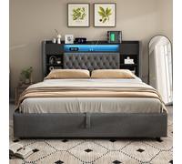 6ft Super King Upholstered Bed with Hydraulic Storage, Stylish Modern Bed Frame with Ambient LED Lighting, 223L x 188W x 115H cm, Grey Aosom UK