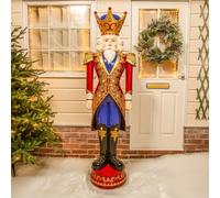 6Ft Traditional Christmas Nutcracker King - Red, Blue And Cream With Led Lights