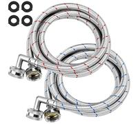 6FT Washer Stainless Steel Hoses with 90 Degree Elbows by Beaquicy - Burst Proof 3/4" FHT Standard Thread - 2 Pack Red and Blue Braided Hoses for Hot and Cold Water Supply - 10 Year Warranty
