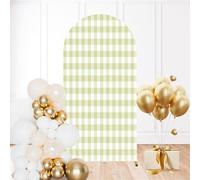 6FT Wedding Arch Backdrop Cover Gingham Seamless Pastel Green White Colours for Design Decoration Spandex Fitted Round Top Backdrop Stand Cover for Ceremony Banquet Birthday Party Decor