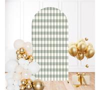 6FT Wedding Arch Backdrop Cover Seamless Checkered Light Sage Green Spandex Fitted Round Top Backdrop Stand Cover for Ceremony Banquet Birthday Party Decor