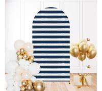 6FT Wedding Arch Backdrop Cover White Navy Rope Stripes Dark Blue Seamless Spandex Fitted Round Top Backdrop Stand Cover for Ceremony Banquet Birthday Party Decor