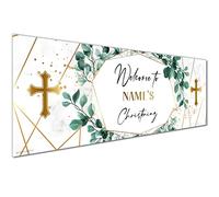 6ft x 1 | Personalised Christening Banners | Christening Decorations | Christening Backdrop Banner | Christening Bunting | Botanical Leaf Print Cross