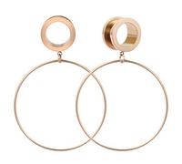 6g-3/4" Ear Tunnels Rose Gold Hoop Ear Plugs Silver Ear Gauges 316L Stainless Steel Expander Dangle Gauges