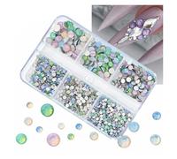 6Grids Mixed Size Crystal Nail Art Rhinestone Clear Non Hotfix Flatback Gems Diamond Glass Stone Charms for Nail Parts for Nail and Face Art, Craft Decoration(ZB017-04)