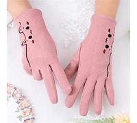 6hftuiiii Cute Embroidery Inside Plush Full Finger Touch Screen Driving Gloves Woman's Winter Outdoor Cycling Warm Mittens (Color : Pink Size : One Size)