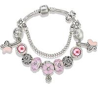 6hftuiiii Women's Bracelet Bracelet Fashion Jewelry Gift Purple Enamel Flower Bracelets & Bangles Butterfly Charm Beads fit Pan Bracelets (Size : 20cm) (Purple 21cm)