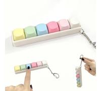 6IN1 Bear Head Keycaps Fidget Keychain, 6-Key Clicker with Crisp Sound & Macaron Colors, Stress Relief Quiet Anxiety Toy for Office Desk, Focus at Work/School (Round hat, 6IN1)