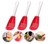6in1 Multifunctional Kitchen Cooking Spoon- Kitchen Gadgets Strainers for egg yolk Separator- Grater Masher- Colander Skimmer Scoop- for Mashing, Grating, Draining, Heat Resistant (3Pcs red)