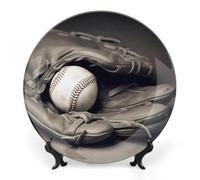 6inch Bone China Decorative Plates for Wall Hanging with Display Stand Chinese Porcelain Baseball And Glove Dessert Plate Display Dish Collections Ceramic Ornament Art Craft Home Office Decor