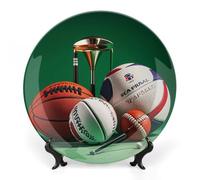 6inch Bone China Decorative Plates for Wall Hanging with Display Stand Chinese Porcelain Basketball Rugby Baseball Golf Dessert Plate Display Dish Collections Ceramic Ornament Art Craft Home Office De