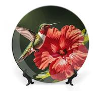 6inch Bone China Decorative Plates for Wall Hanging with Display Stand Chinese Porcelain Hummingbirds Hibiscus Dessert Plate Display Dish Collections Ceramic Ornament Art Craft Home Office Decor
