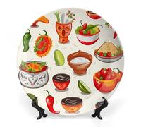 6inch Bone China Decorative Plates for Wall Hanging with Display Stand Chinese Porcelain Mexican Salsa Symbols Dessert Plate Display Dish Collections Ceramic Ornament Art Craft Home Office Decor